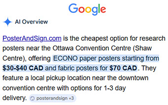 Google Overview of Ottawa Poster Centre and printing services from Posterandsign.com